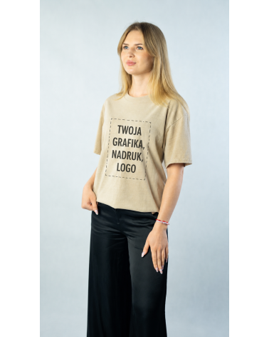 Beżowa koszulka unisex z efektem sprania cold vintage | BOOBY BEIGE