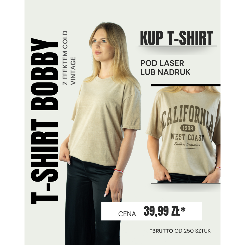 Beżowa koszulka unisex z efektem sprania cold vintage | BOOBY BEIGE