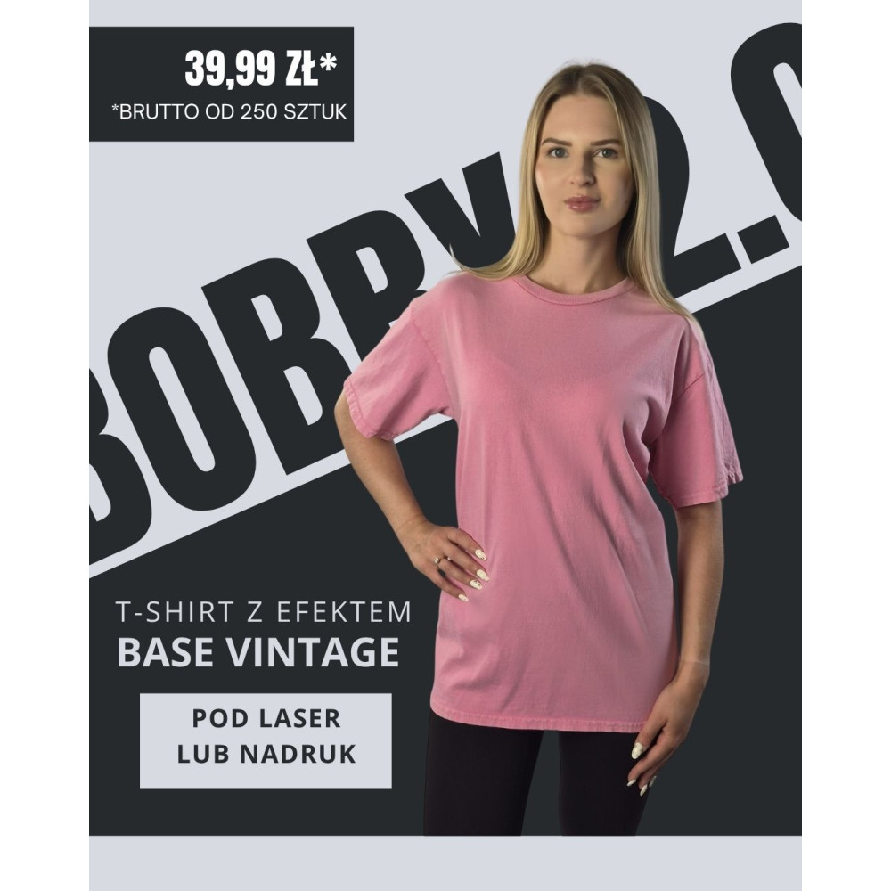 Różowa koszulka unisex z efektem sprania veiss | BOOBY 2.0 PINK