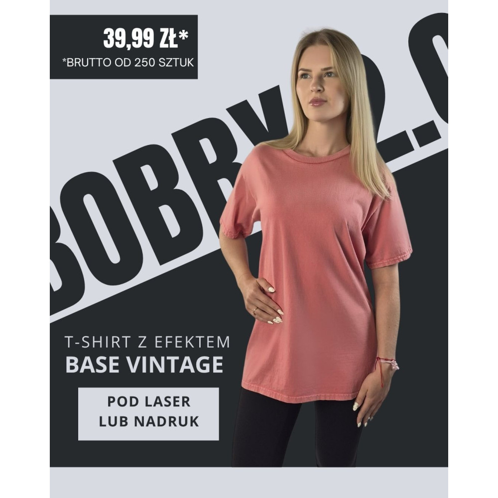 Koralowa koszulka unisex z efektem sprania veiss | BOOBY 2.0 Coral