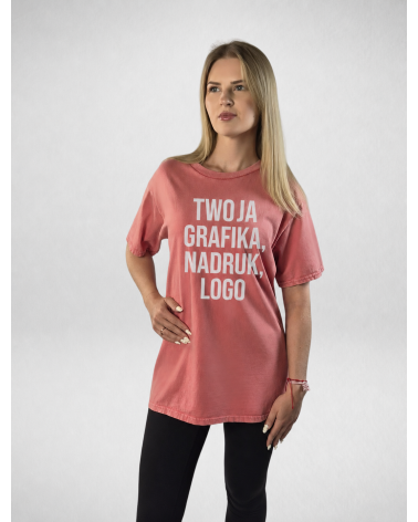 Koralowa koszulka unisex z efektem sprania veiss | BOOBY 2.0 Coral