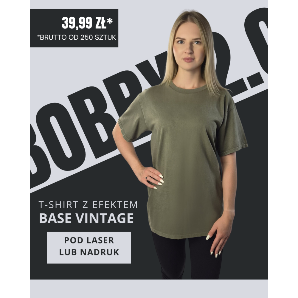 Oliwkowa koszulka unisex z efektem sprania veiss|BOOBY 2.0 OLIVE GREEN