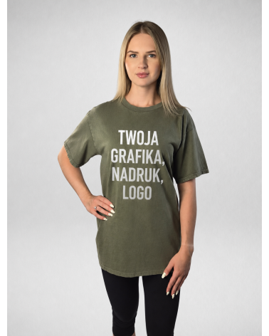 Oliwkowa koszulka unisex z efektem sprania veiss|BOOBY 2.0 OLIVE GREEN