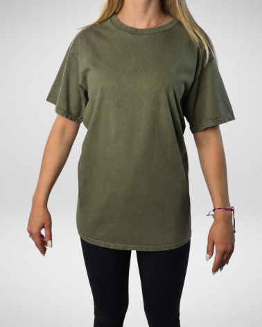 Oliwkowa koszulka unisex z efektem sprania veiss|BOOBY 2.0 OLIVE GREEN