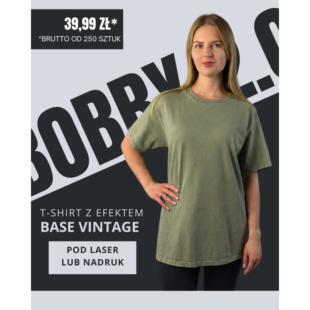 Khaki koszulka unisex z efektem sprania veiss | BOOBY 2.0 KHAKI